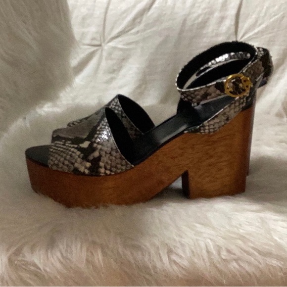 TORY BURCH LEATHER SNAKESKIN WOOD PLATFORM SZ 10 - Picture 9 of 16